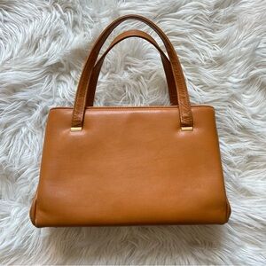 Margolin 50s Vintage Caramel British Tan Leather Rectangular Structure Handbag 👜